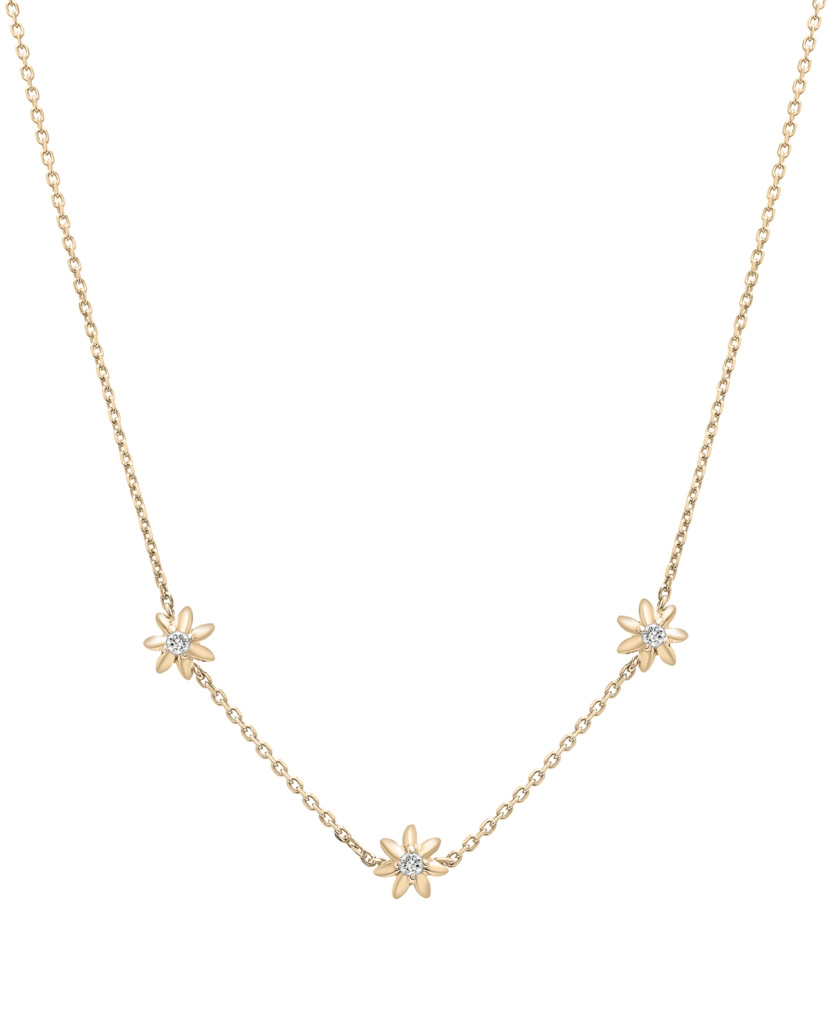 Diamond Flower Station 18" Collar Necklace (1/6 ct. t.w.) in Gold Vermeil, Created for Macy's - Gold Vermeil