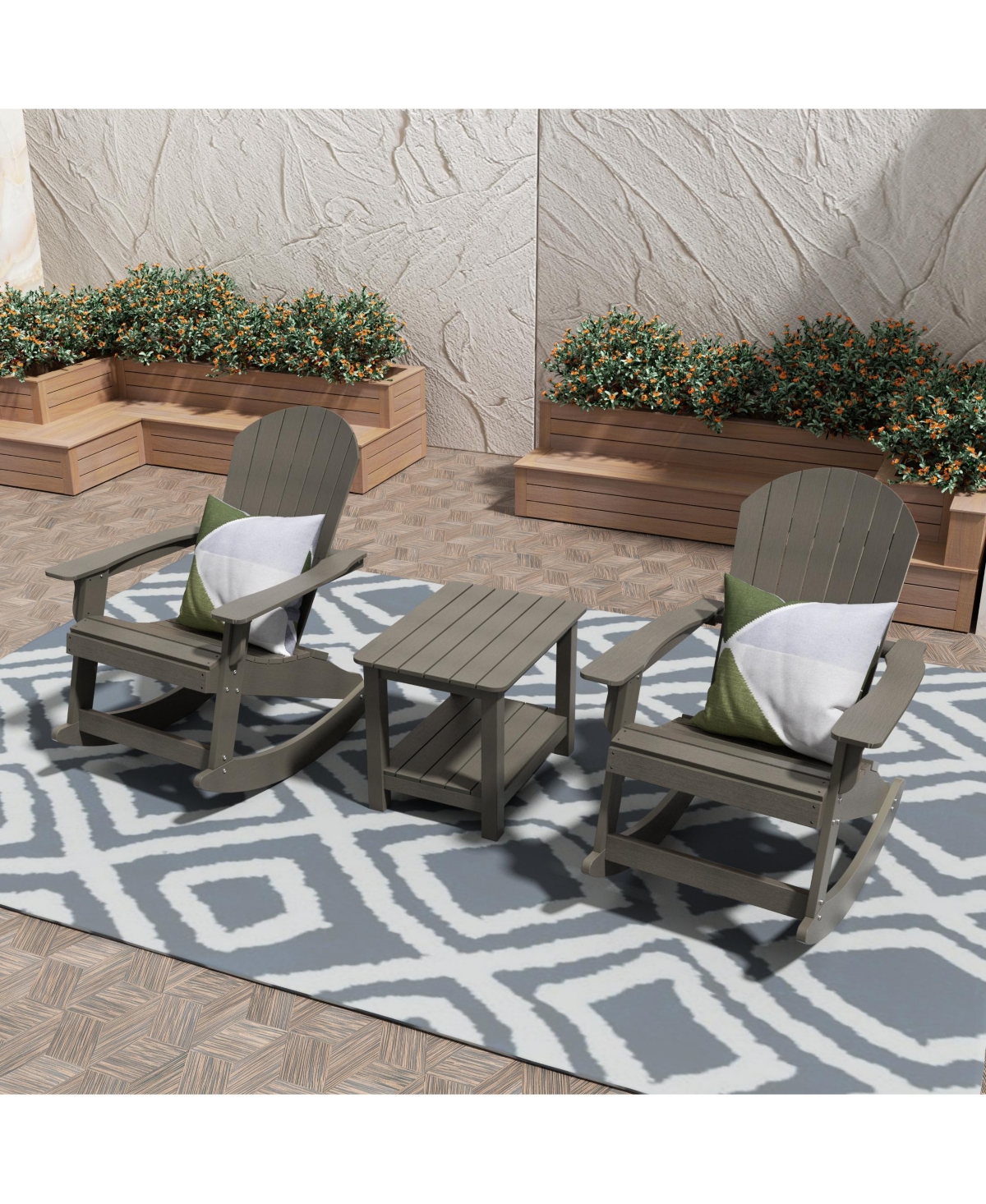 WestinTrends 3-Piece Outdoor Patio Adirondack Rocking Chair with Side Table Set