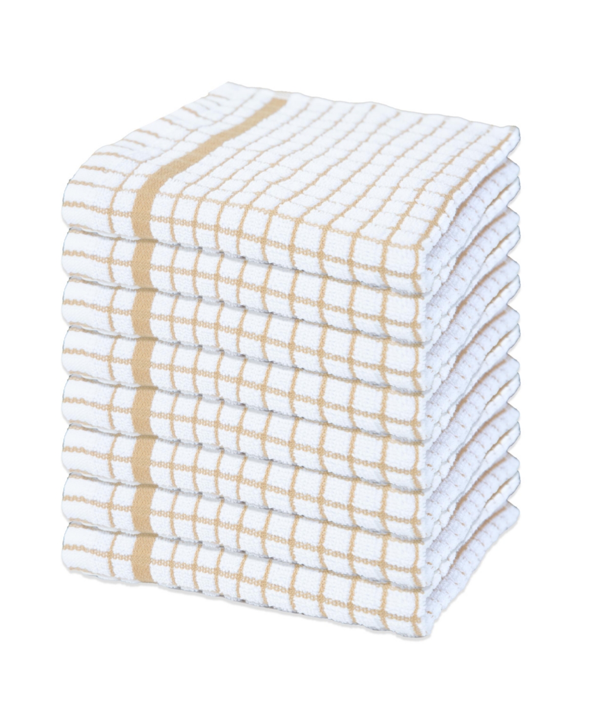 Classic Checkered Dishcloths (Pack of 8), 100% Cotton. Color Options, 13x13 in. - Tan