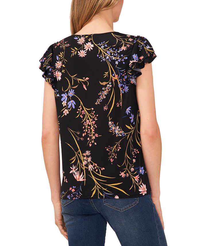 CeCe Women's Double-Ruffle Short-Sleeve Floral-Print Top - Macy's