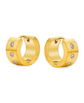 Channel Set 3 Row Cubic Zirconia CZ Wide Mini Hoop Huggie Earrings Silver Black Rose Yellow Gold Plated Steel Stainless