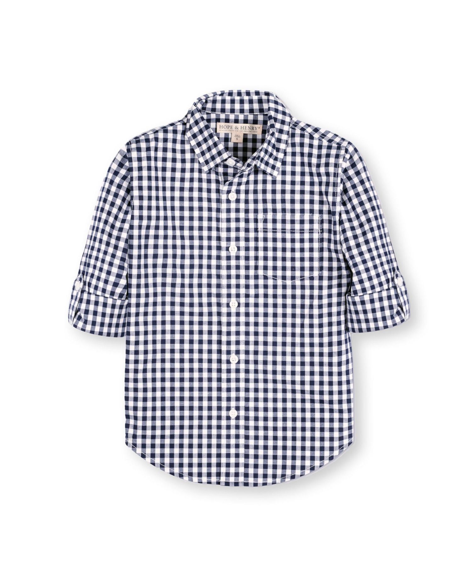 Baby Boys Hope and Henry Long Sleeve Stretch Poplin Roll-Up Button Down Shirt