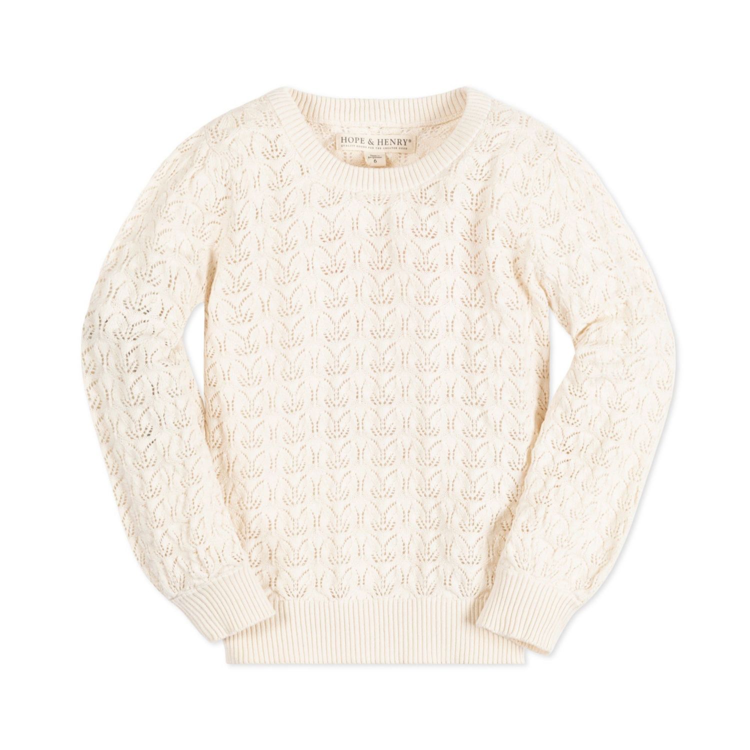 Baby Girls Hope and Henry Long Balloon Sleeve Pointelle Pullover Sweater