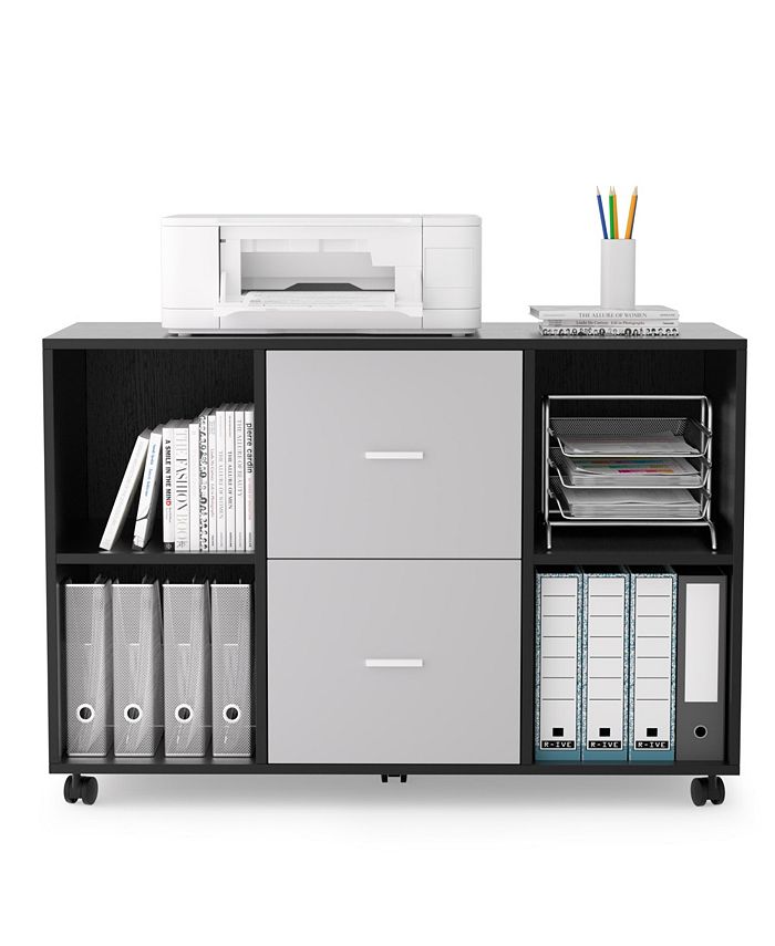 Simplie Fun Mobile wood filing with 2 drawers and 4 open