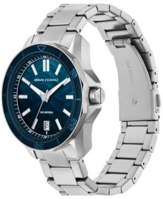 Men's Quartz Three Hand Date Silver-Tone Stainless Steel Watch 44mm