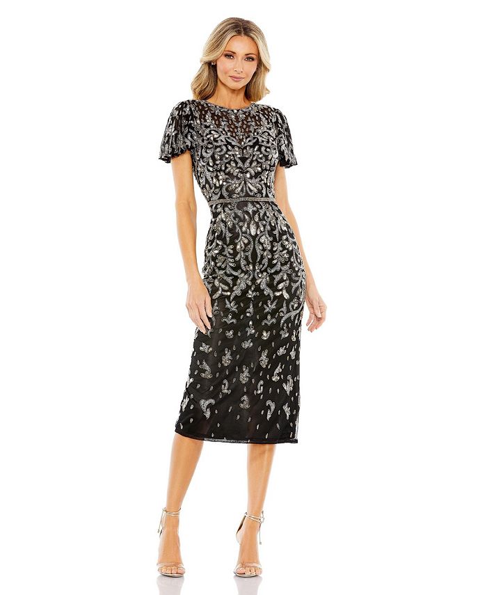 High neck flutter sleeve dress top