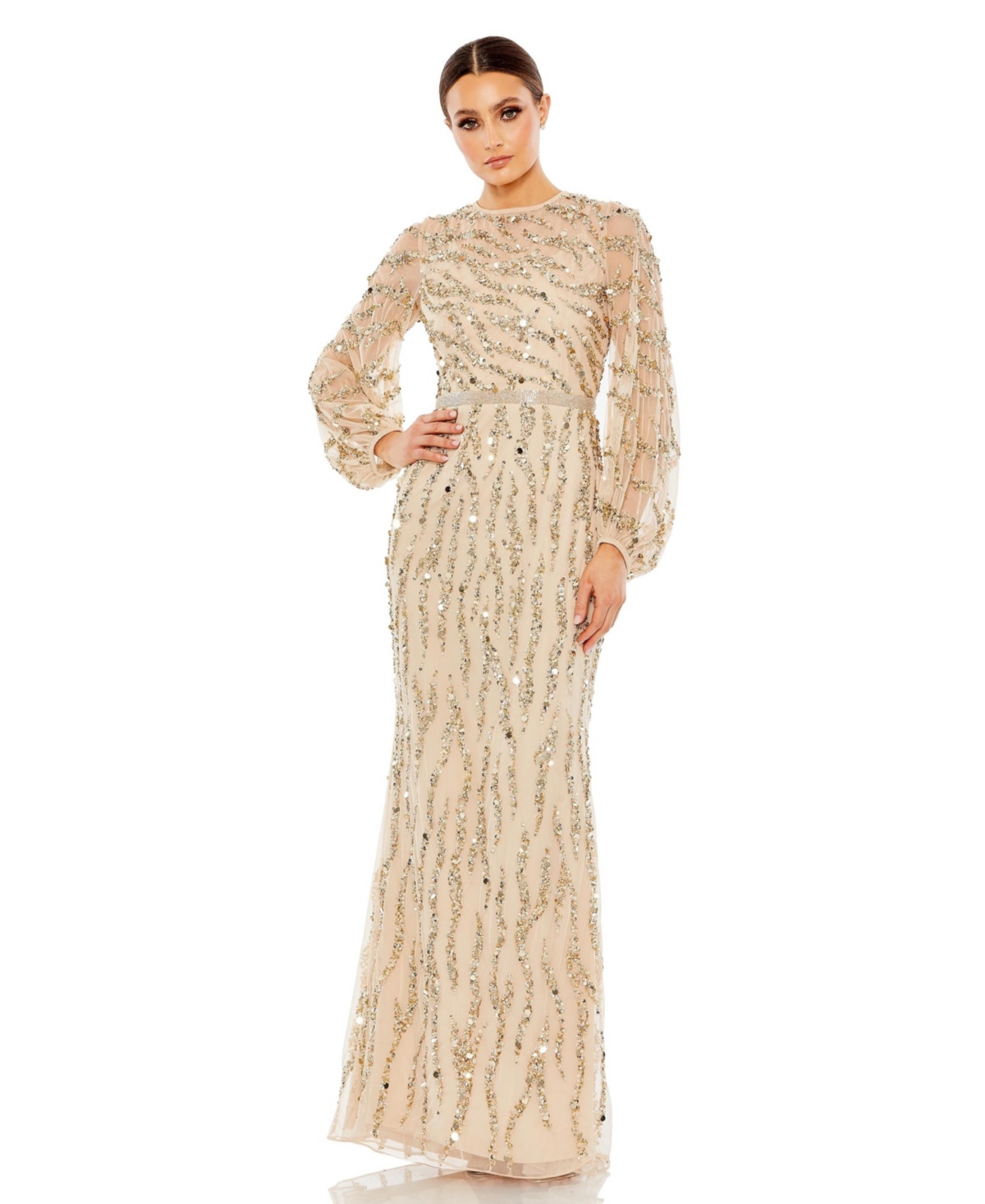 Mac Duggal Women's Embellished High Neck Puff Sleeve Trumpet Gown