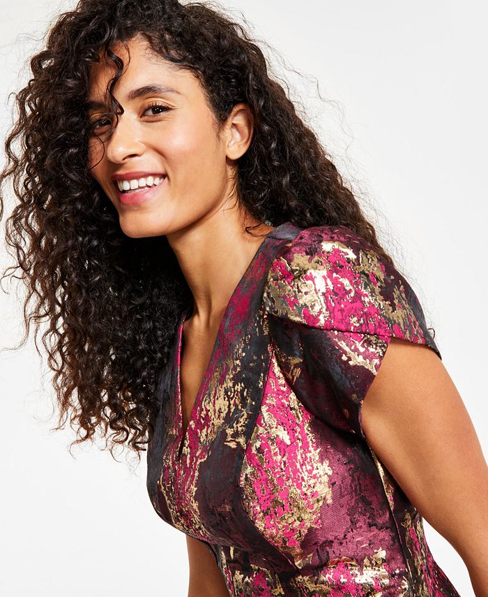 Vince Camuto Women's Metallic Jacquard Fit & Flare Dress Macy's