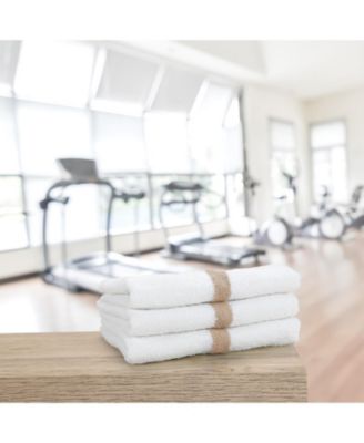 Power Gym Hand Towels (12 Pack),  16x27, White with Colored Stripe, 100% Ring-Spun Cotton