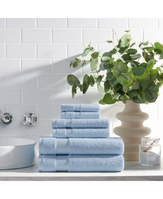 600 GSM Ringspun Cotton 6-Piece Bathroom Towel Set with Striped Dobby Border