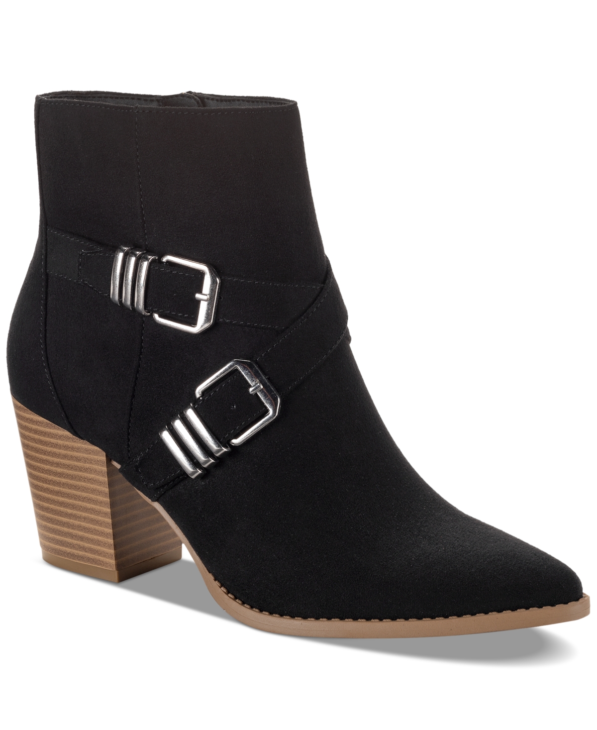 Sun + Stone Elyssaa Pointed-toe Buckle Booties, Created For Macy's In Black Micro