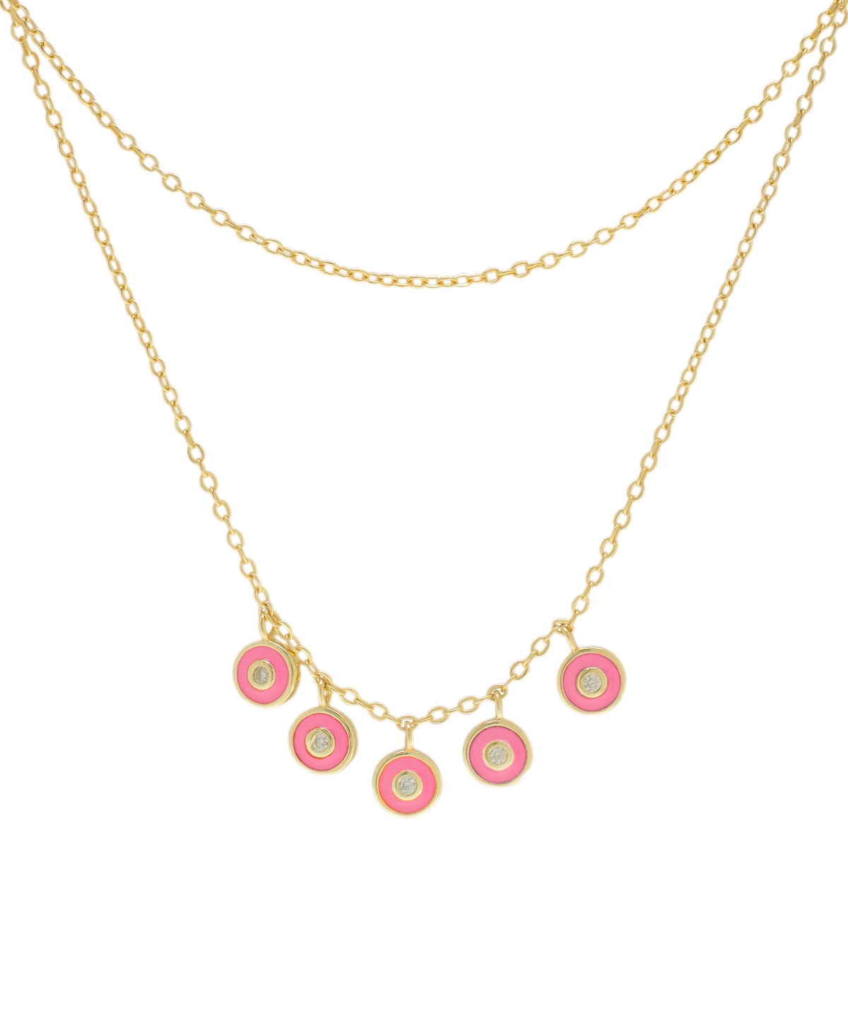 Macy's Lab-grown White Sapphire (1/20 Ct. T.w.) & Pink Enamel Layered Necklace In 14k Gold-plated Sterling