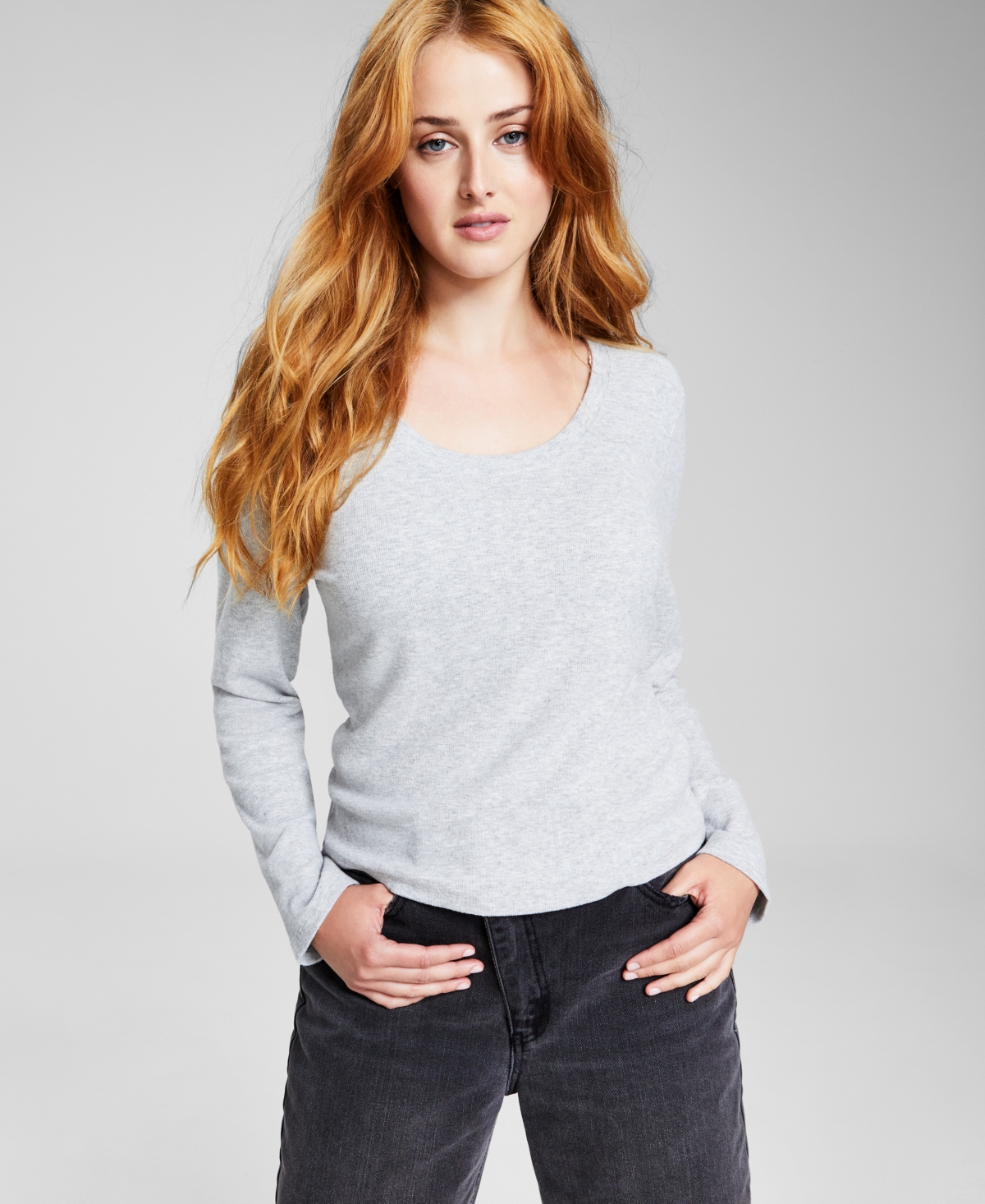 And Now This Women's Ribbed Scoop-neck Top In Heather Grey