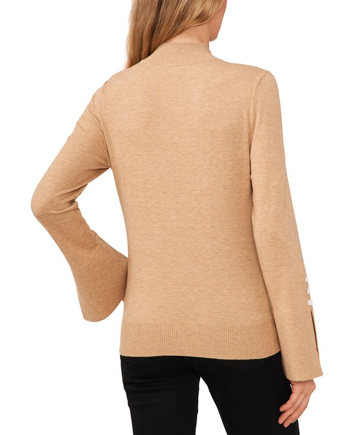 CeCe Women's Imitation Pearl Trim Split Sleeve Mock Neck Sweater Macy's