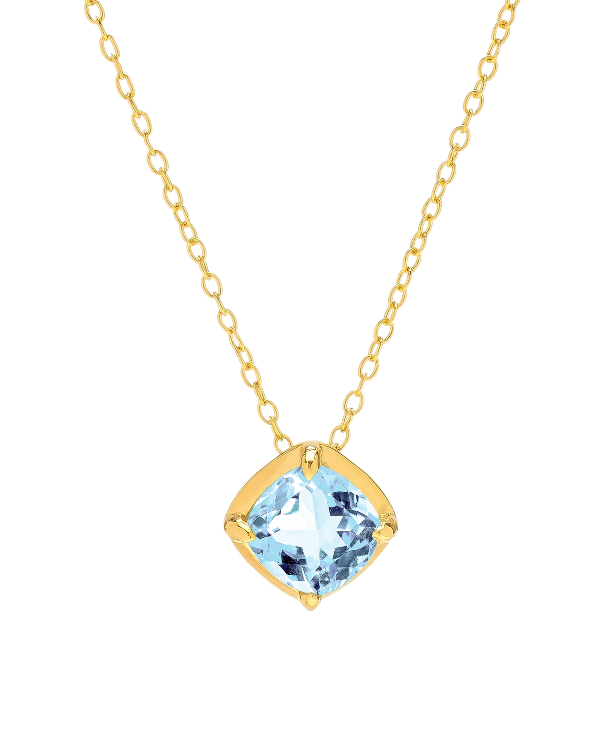 Macy's Blue Topaz Solitaire 18" Pendant Necklace (1-1/3 Ct. T.w.) In 14k Gold-plated Sterling Silver