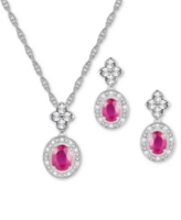 2-Pc. Set Sapphire (1 ct. t.w.) & Diamond (1/20 ct. t.w.) Halo Pendant Necklace & Matching Drop Earrings in Sterling Silver (Al