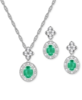 2-Pc. Set Sapphire (1 ct. t.w.) & Diamond (1/20 ct. t.w.) Halo Pendant Necklace & Matching Drop Earrings in Sterling Silver (Al