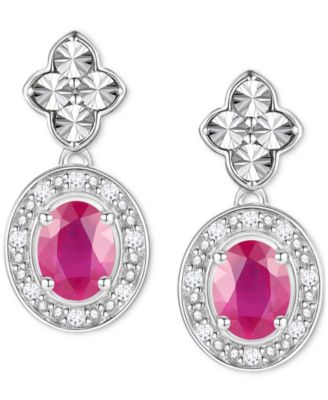 2-Pc. Set Sapphire (1 ct. t.w.) & Diamond (1/20 ct. t.w.) Halo Pendant Necklace & Matching Drop Earrings in Sterling Silver (Also in Ruby, Emerald, & Tanzanite)