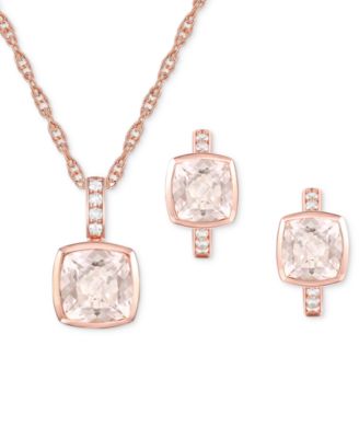 2-Pc. Set Garnet: (4-1/6 ct. t.w.) & Lab-Grown White Sapphire (1/20 ct. t.w.) Pendant Necklace & Matching Small Hoop Earrings in Gold-Plated Sterling Silver (Also in Blue Topaz, Lab-Grown Morganite, & Amethyst)