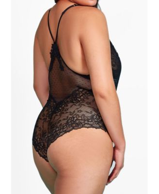 Plus Size 1 Piece Lace Lingerie Teddy with Crisscross Cup Detail