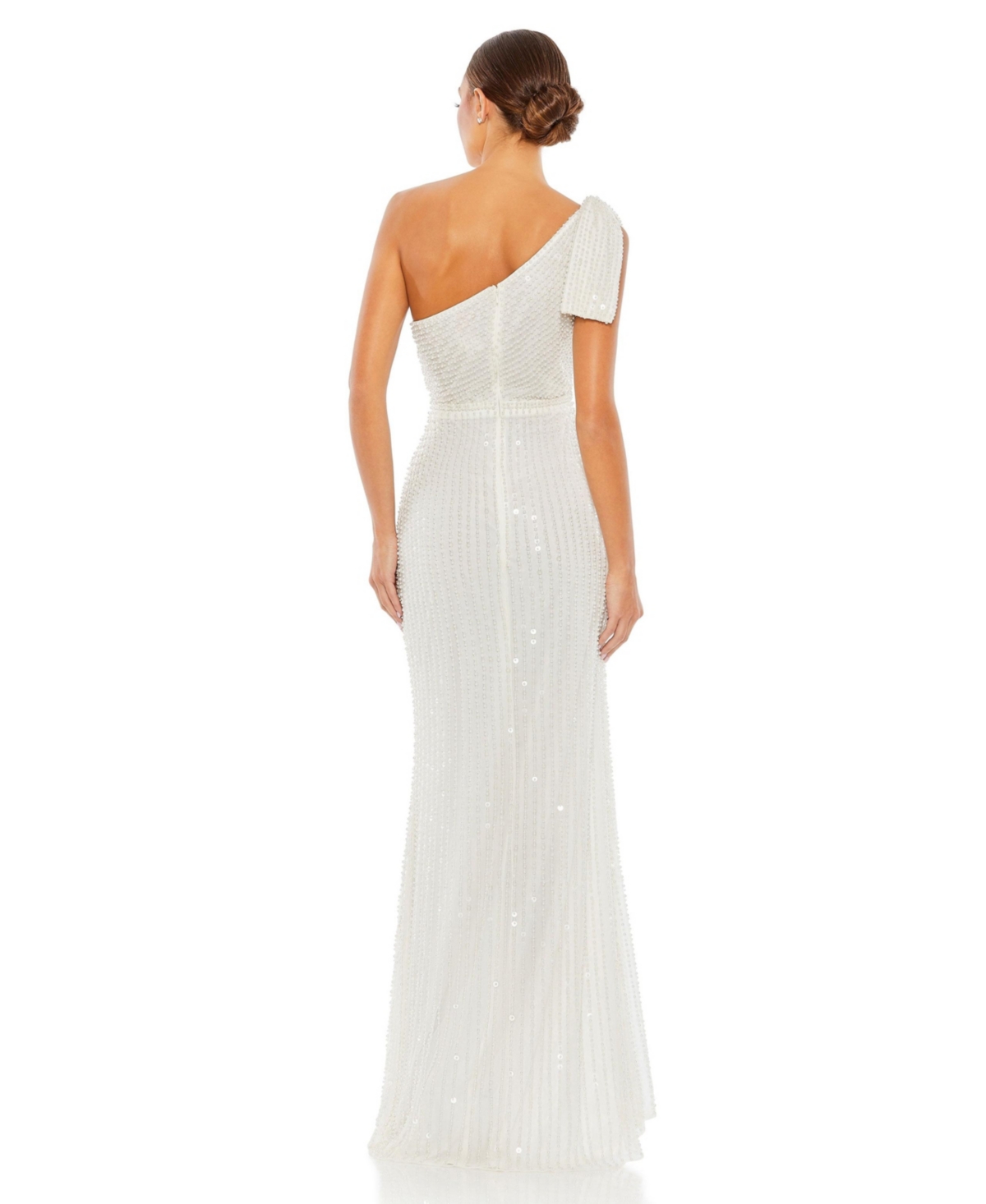 Women's Pearl Embellished Soft Tie One Shoulder Gown