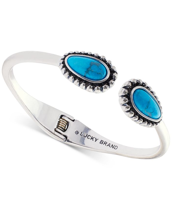 Lucky Brand Silver Tone Blue Stone Hinge Cuff Bangle Bracelet Macy s