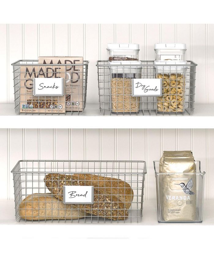 mDesign Medium Steel Kitchen Organizer Basket with Label Slot, 4 Pack