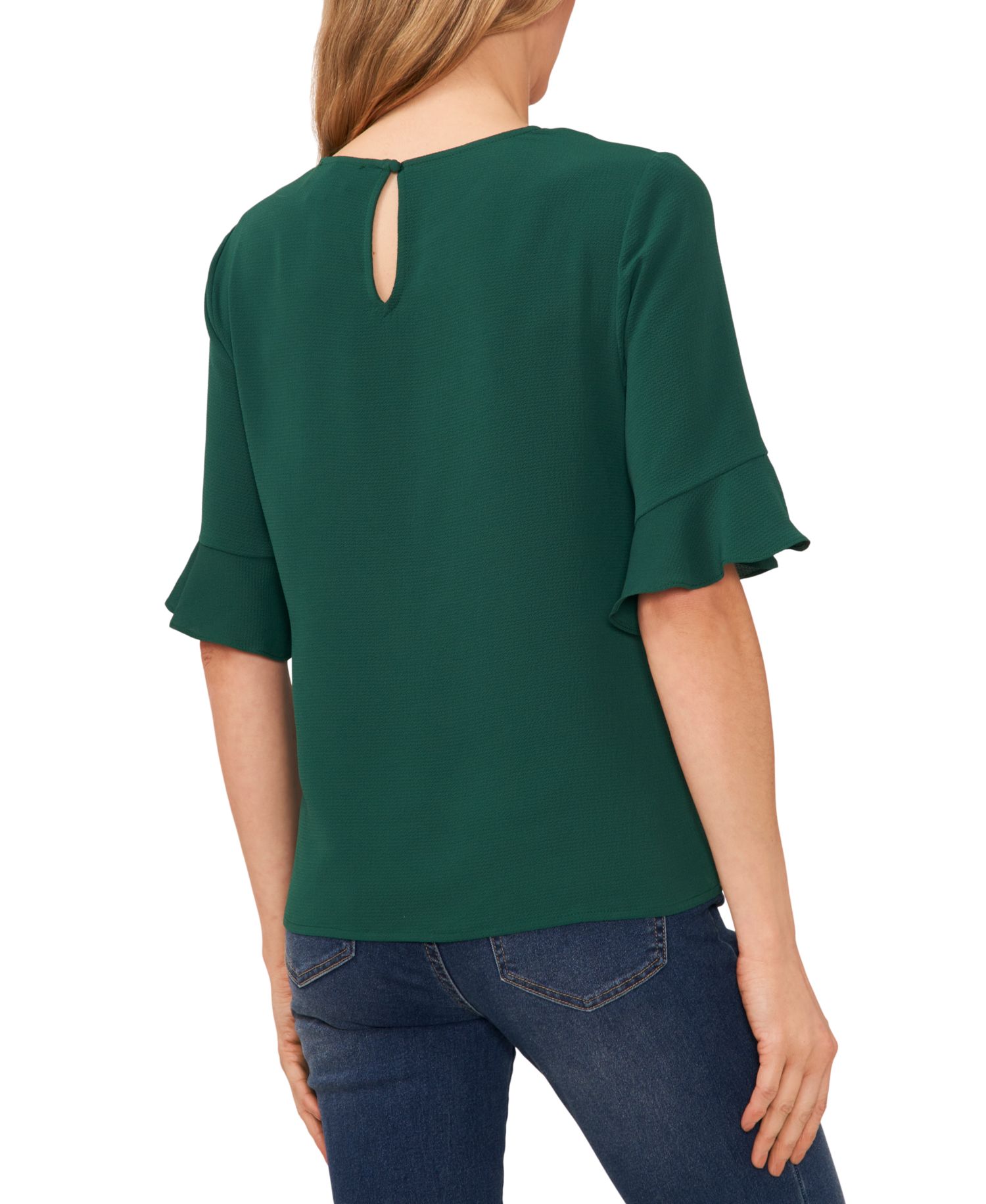 Women's Crewneck 3/4-Sleeve Ruffled Cuff Blouse