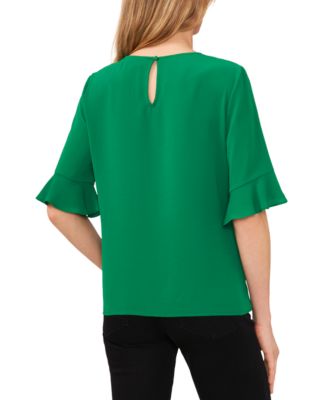 Women's Ruffled-Cuff 3/4-Sleeve Crew Neck Top