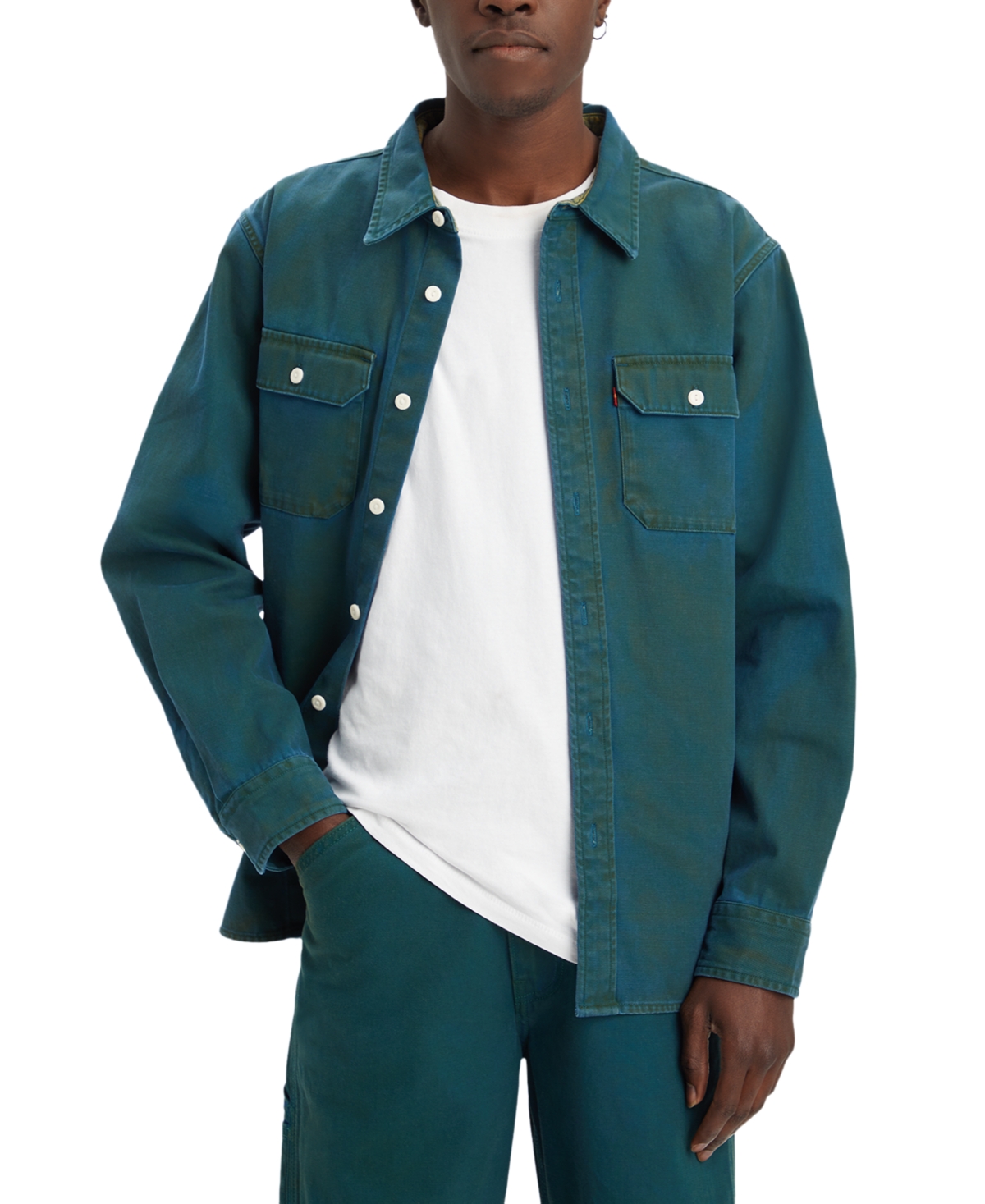 Shop Levi's Men's Worker Relaxed-fit Button-down Shirt, Created For Macy's In Green Sheen