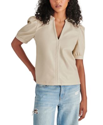 Steve Madden Women's Jane Faux-Leather Puff-Sleeve Top - Macy's