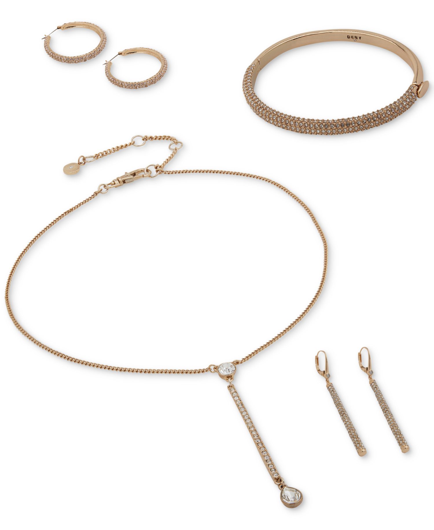 Gold-Tone Micropav&eacute; Linear Drop Earrings
