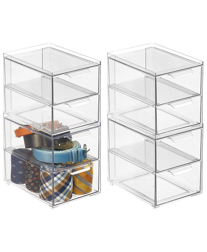 mDesign Stackable Plastic Storage Closet Bin Boxes with PullOut