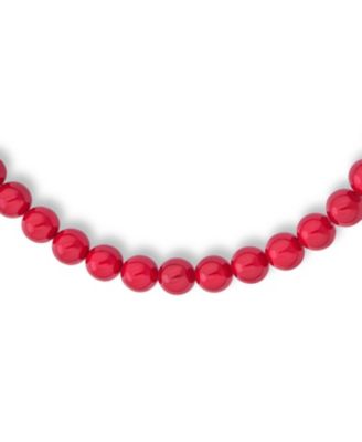 Plain Simple Smooth Classic Red Synthetic Calcite Round 10MM Bead Strand Necklace Silver Plated Clasp