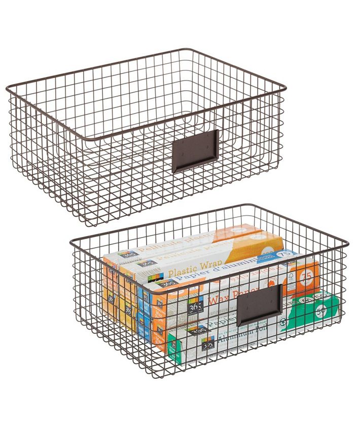 mDesign Wide Steel Kitchen Organizer Basket with Label Slot, 2 Pack