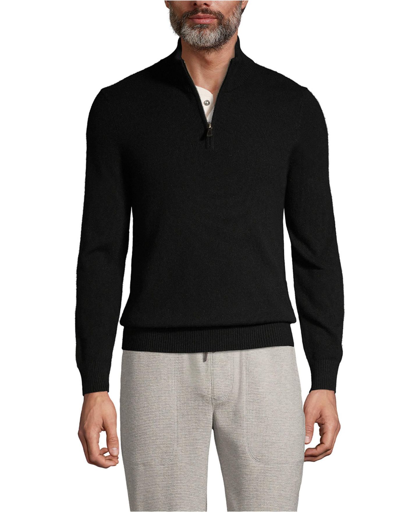 Мужской свитер Lands' End Fine Gauge Cashmere Quarter Zip, цвет: Чёрный — фото 1