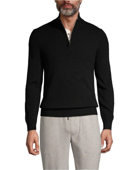 Мужской свитер Lands' End Fine Gauge Cashmere Quarter Zip, цвет: Чёрный