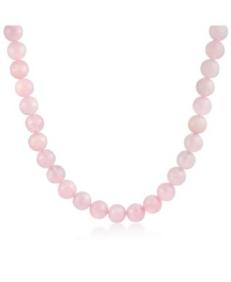 Plain Simple Classic Pale Pink Natural Rose Quartz Round 10MM Bead Strand Necklace Silver Plated Clasp