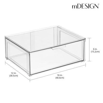 Plastic Stacking Closet Storage Organizer Bin with Drawer, 4 Pack, Clear