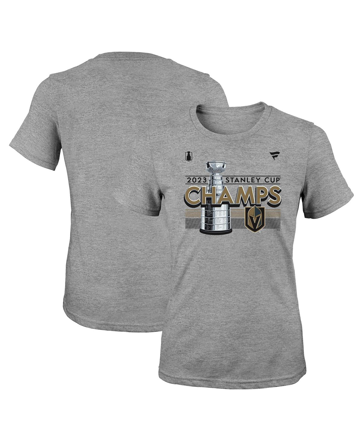 FANATICS BIG GIRLS FANATICS HEATHER GRAY VEGAS GOLDEN KNIGHTS 2023 STANLEY CUP CHAMPIONS LOCKER ROOM T-SHIRT 