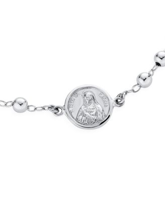 Prayer Beads with Cross Charm Virgin Mary Medal Rosary Bracelet Sterling Silver 7- 8 Inch Adjustable