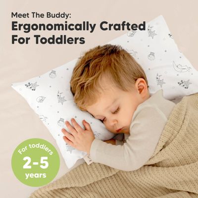 Buddy Toddler Pillow with Pillowcase, 10X18 Soft Cotton Toddler Pillows for Sleeping, Kids Pillow