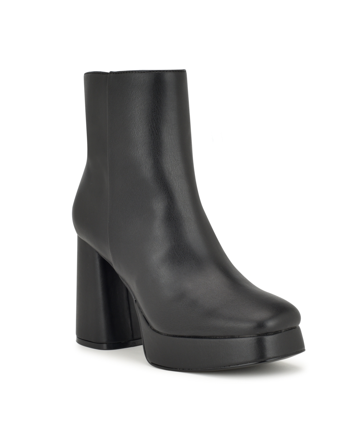 Nine West Women's Velo Flared Block Heel Platform Dress Booties - Black Smooth - Faux Leather