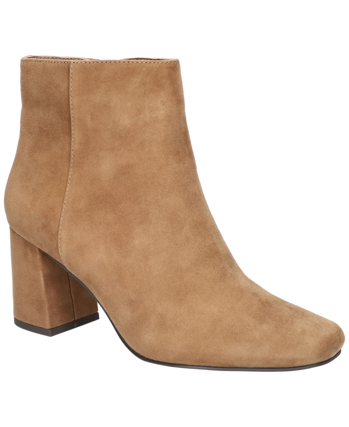 Women's Square Toe Ankle Boots - Cognac Suede Leather