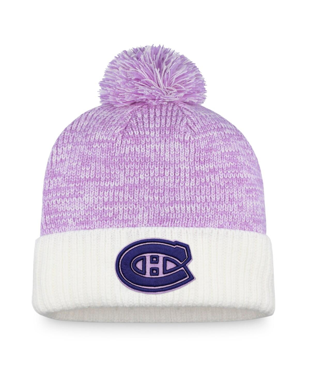 Shop Fanatics Men's  White, Purple Montreal Canadiens 2022 Hockey Fights Cancer Authentic Pro Cuffed Knit  In White,purple