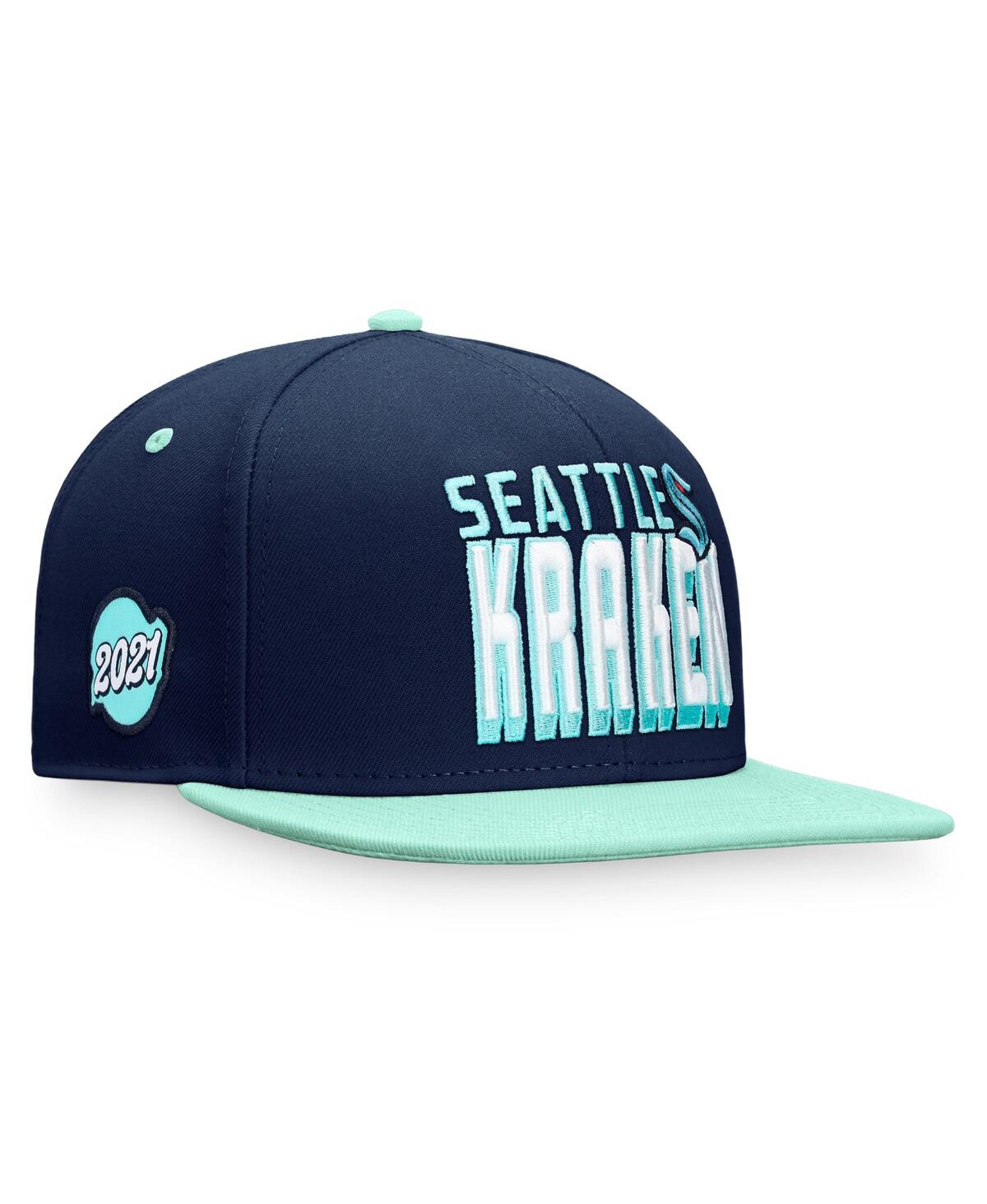 Shop Fanatics Men's  Navy, Blue Seattle Kraken Heritage Retro Two-tone Snapback Hat In Navy,blue