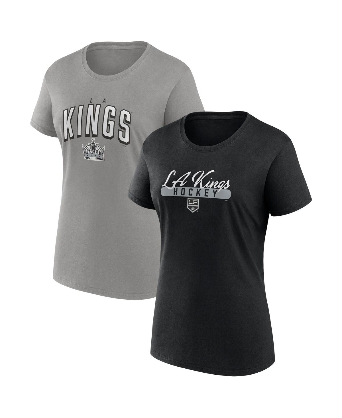 Fanatics Women's  Black, Gray Los Angeles Kings Two-pack Fan T-shirt Set In Black,gray