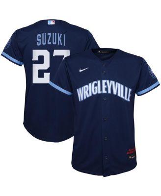 Preschool Boys and Girls Seiya Suzuki Navy Chicago Cubs City Connect Script Replica Player Jersey