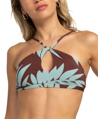 Roxy - Juniors' Printed Palm Cruz Keyhole Bralette Bikini Top