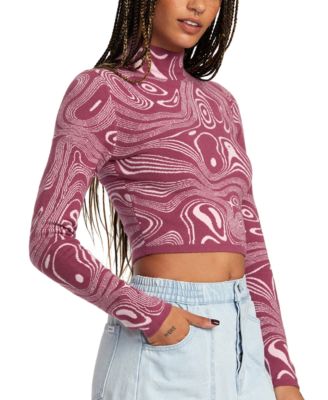 RVCA - Juniors' Apres Cropped Mock-Neck Waffled Sweater